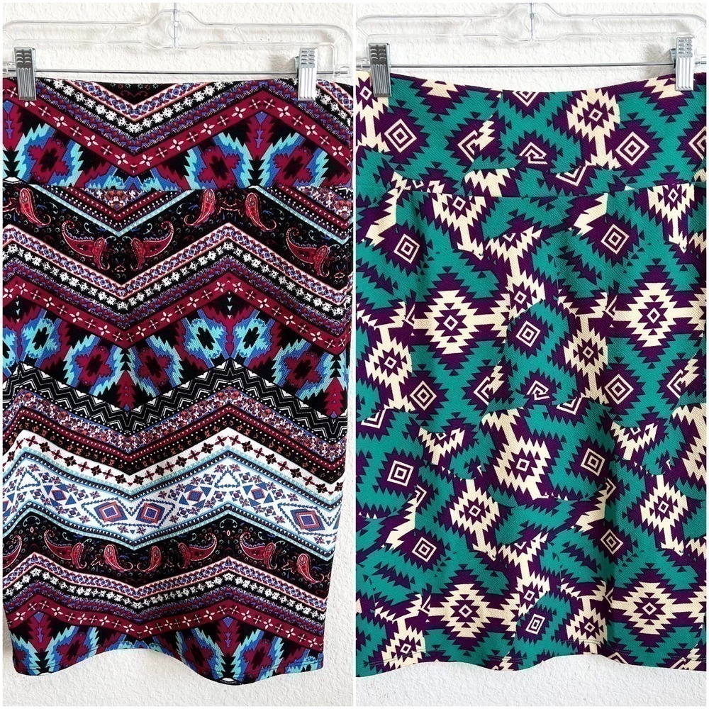 LULAROE Cassie Pull On Pencil Skirts Bundle Stretch Southwest Geometric Medium